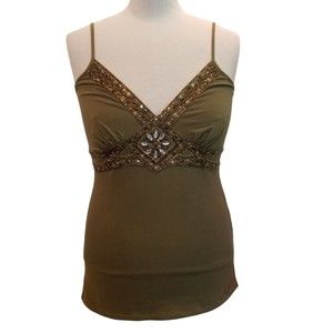 Mixit Tank Top Size M Olive Green Sequins Beads Adjustable Straps